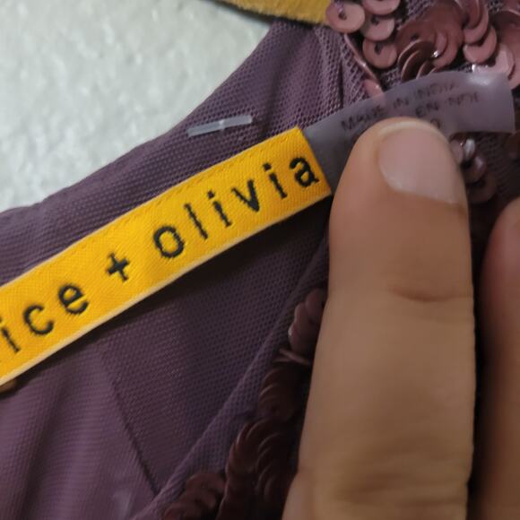 Alice + Olivia Sequined Sheath Dress, Womens 0 Berry ‎ Stretch Sparkly Evening - Picture 3 of 10